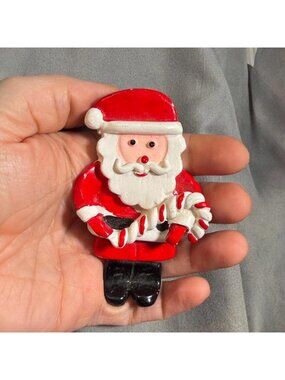 Vintage Santa Claus Brooch Red White Enamel Christmas Holiday Pin 3.5"